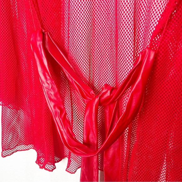 Savage X Fenty Glossy Flossy Fishnet Robe Goji Berry Red - Picture 7 of 12